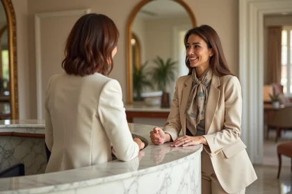 Femme &eacute;l&eacute;gante dans une boutique couture &agrave; Nice