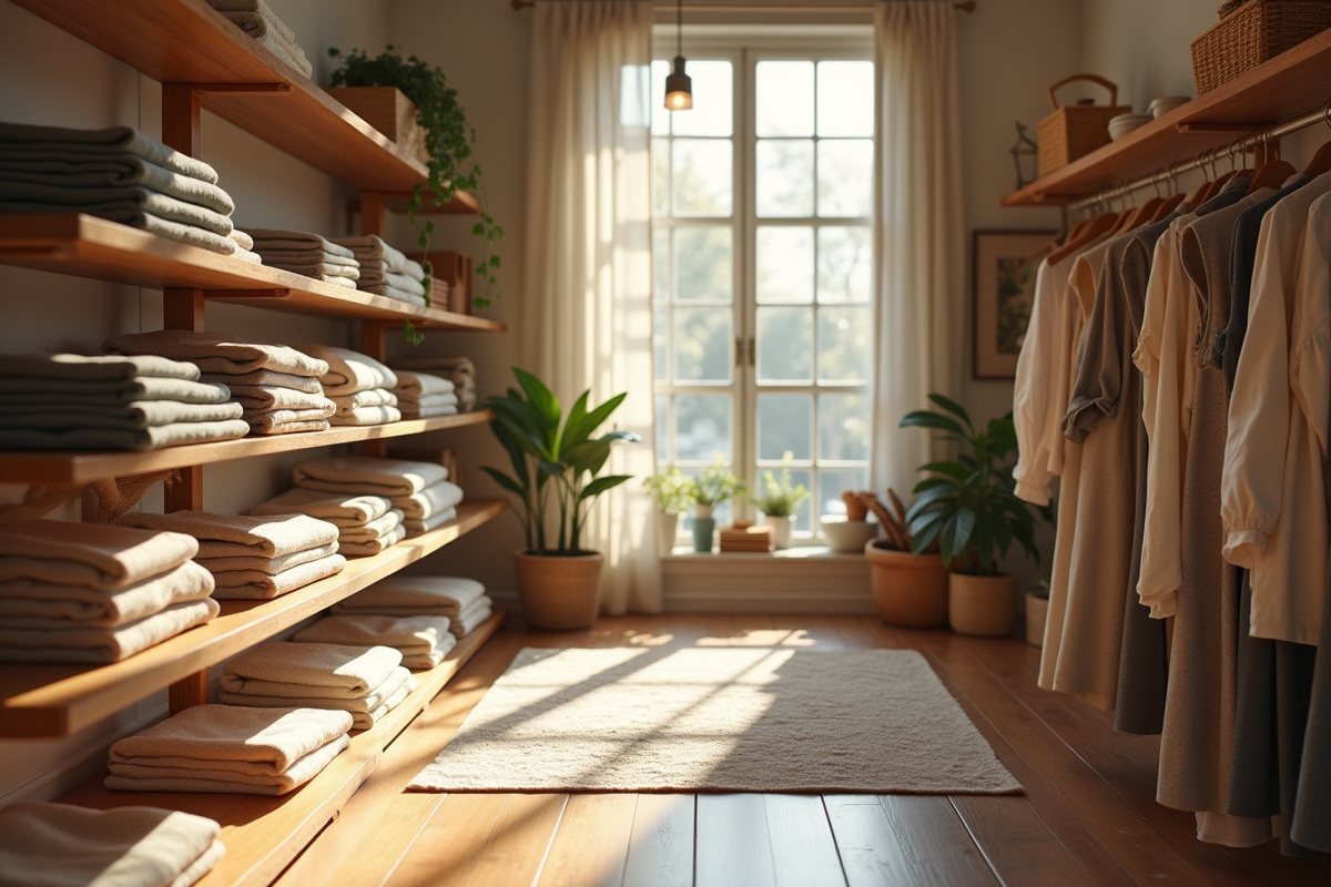 Boutique calme avec vêtements biologiques et artisanaux
