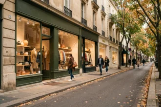 Rue commerçante de créateurs dans les Hauts-de-Seine avec boutiques indépendantes et vitrines artisanales