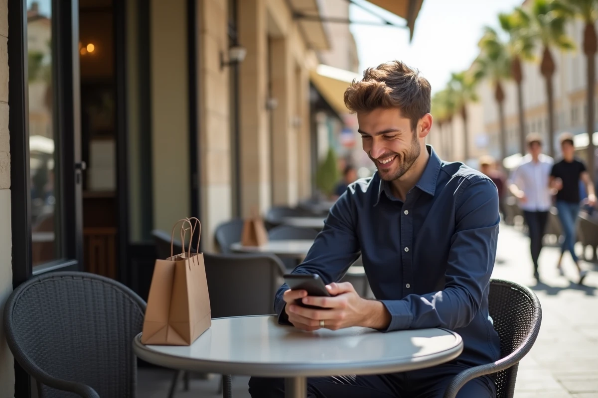Jeune homme sur une terrasse de café à Nice
