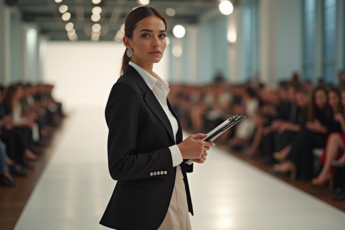 Élégante éditrice de mode observant le défilé