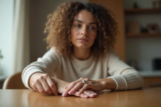 Femme faisant tourner une bague sur son doigt pour vérifier sa taille