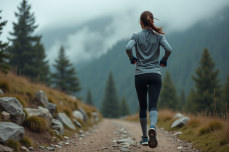 Jeune femme en tenue de course en montagne en pleine nature
