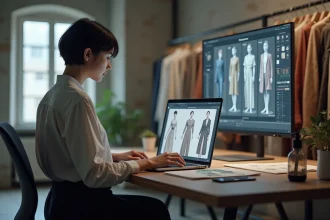Jeune femme travaillant sur des designs 3D de mode
