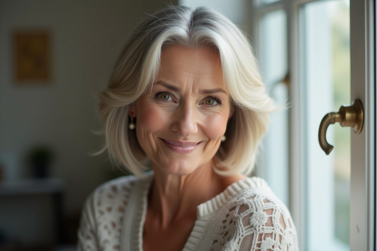 Femme élégante de 50 ans avec coupe bob moderne