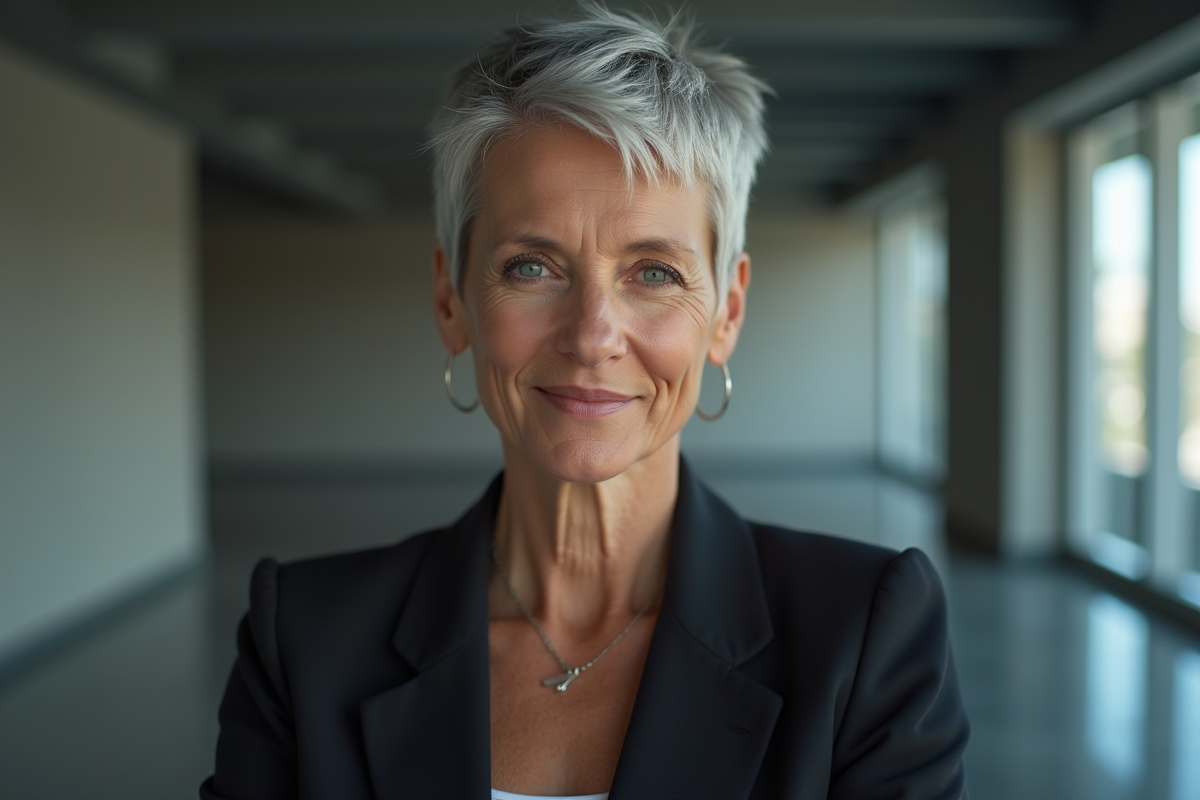 Femme mature confiante en studio moderne