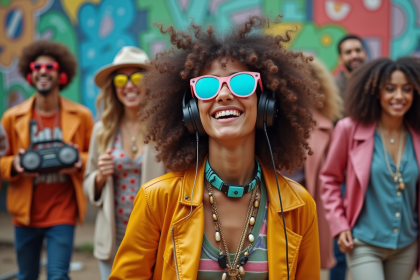 Jeunes dansant avec un boombox dans la rue des années 90