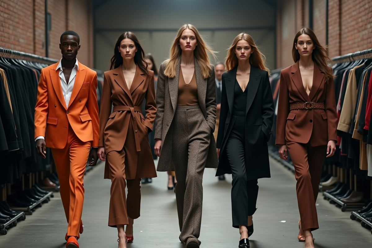 Groupe de mannequins mode défilé en coulisses