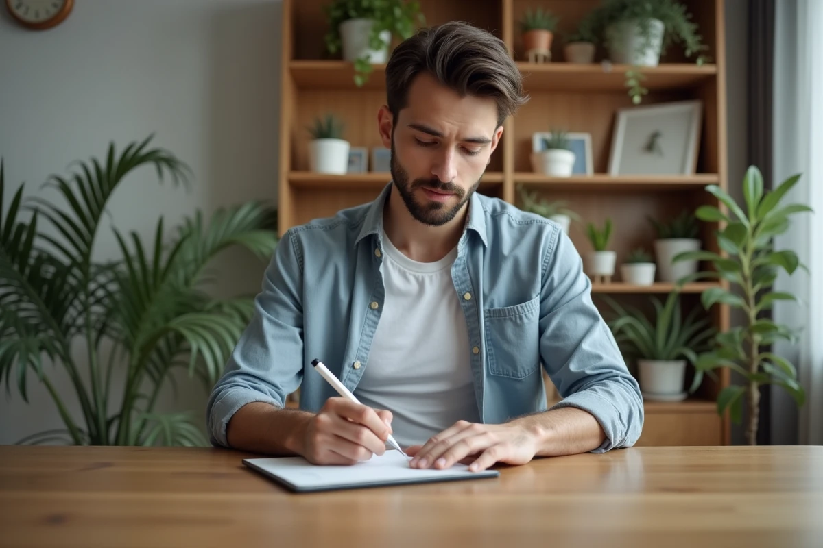 Jeune homme enregistrant sa mesure de poitrine à la table