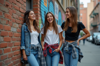 Groupe de jeunes en denim urbain style street