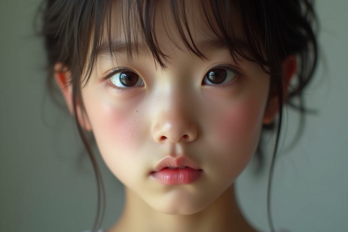 Jeune adulte avec visage rare en forme de diamant visage clair et naturel