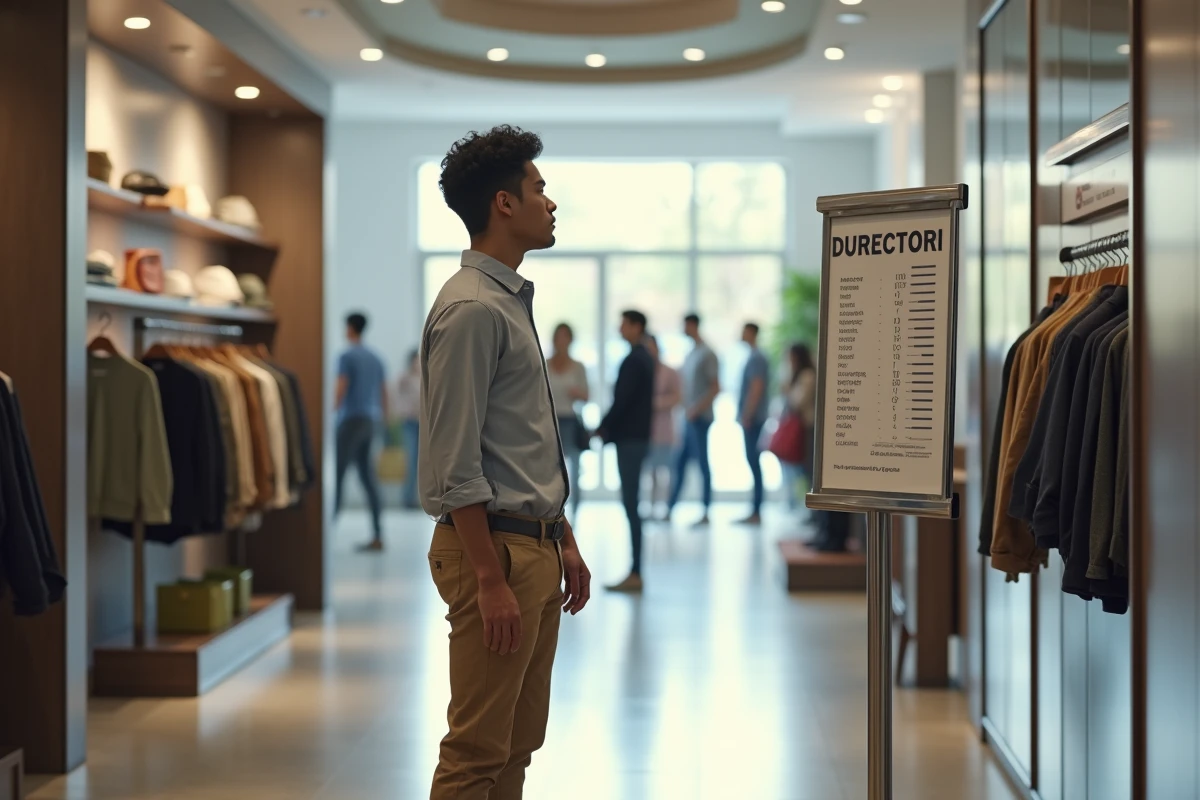 Jeune homme dans un magasin de v&ecirc;tements regardant le plan