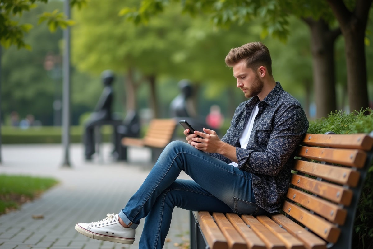 Jeune homme relaxant dans un parc urbain