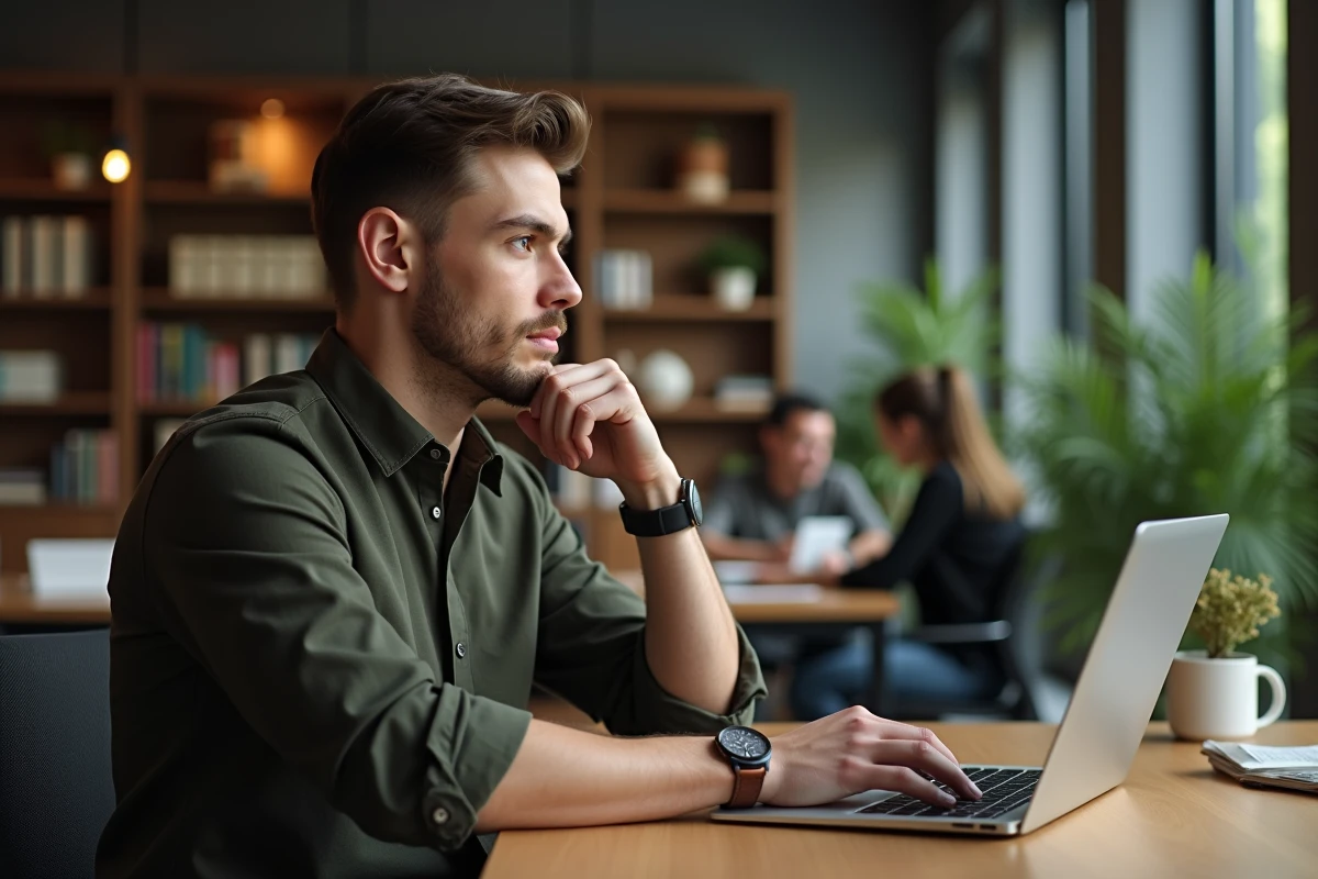 Jeune homme professionnel utilisant un ordinateur portable au bureau