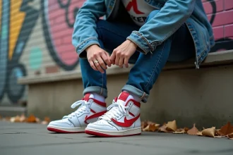 Jeune homme sneaker urbain en streetwear sur un banc