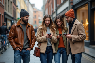 Groupe de jeunes adultes fashion dans une rue urbaine
