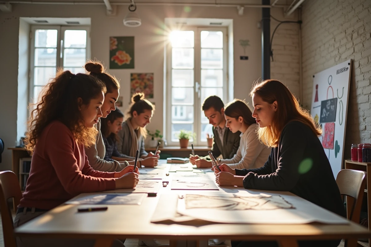 Jeunes créateurs dans un atelier parisien en pleine création