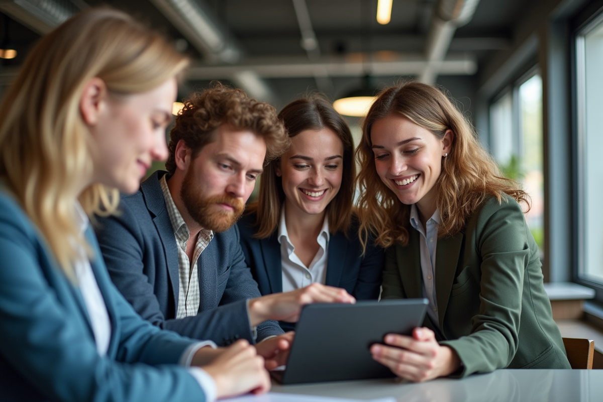 Groupe de jeunes professionnels dans un espace coworking moderne