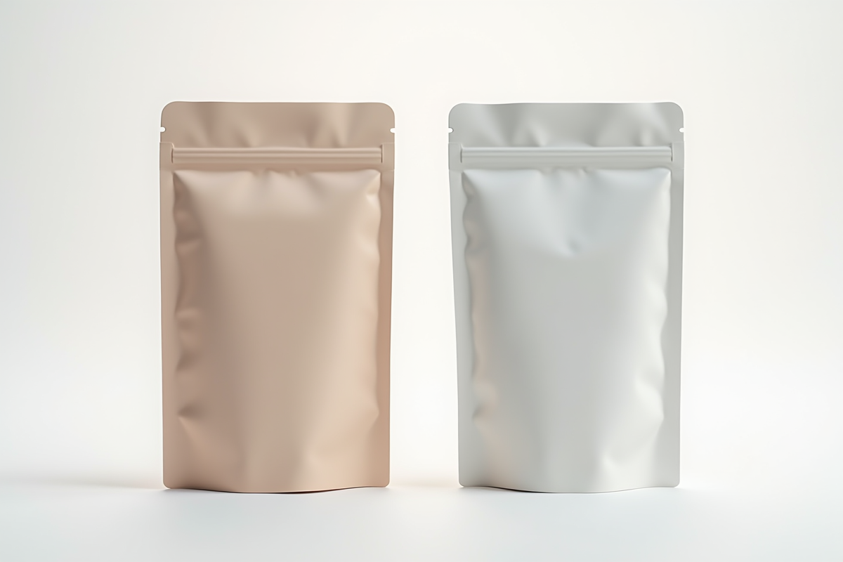 Deux paquets de produits de marques différentes sur fond blanc