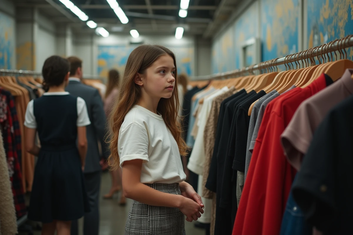 Adolescente se prepare en backstage pour un defile mode