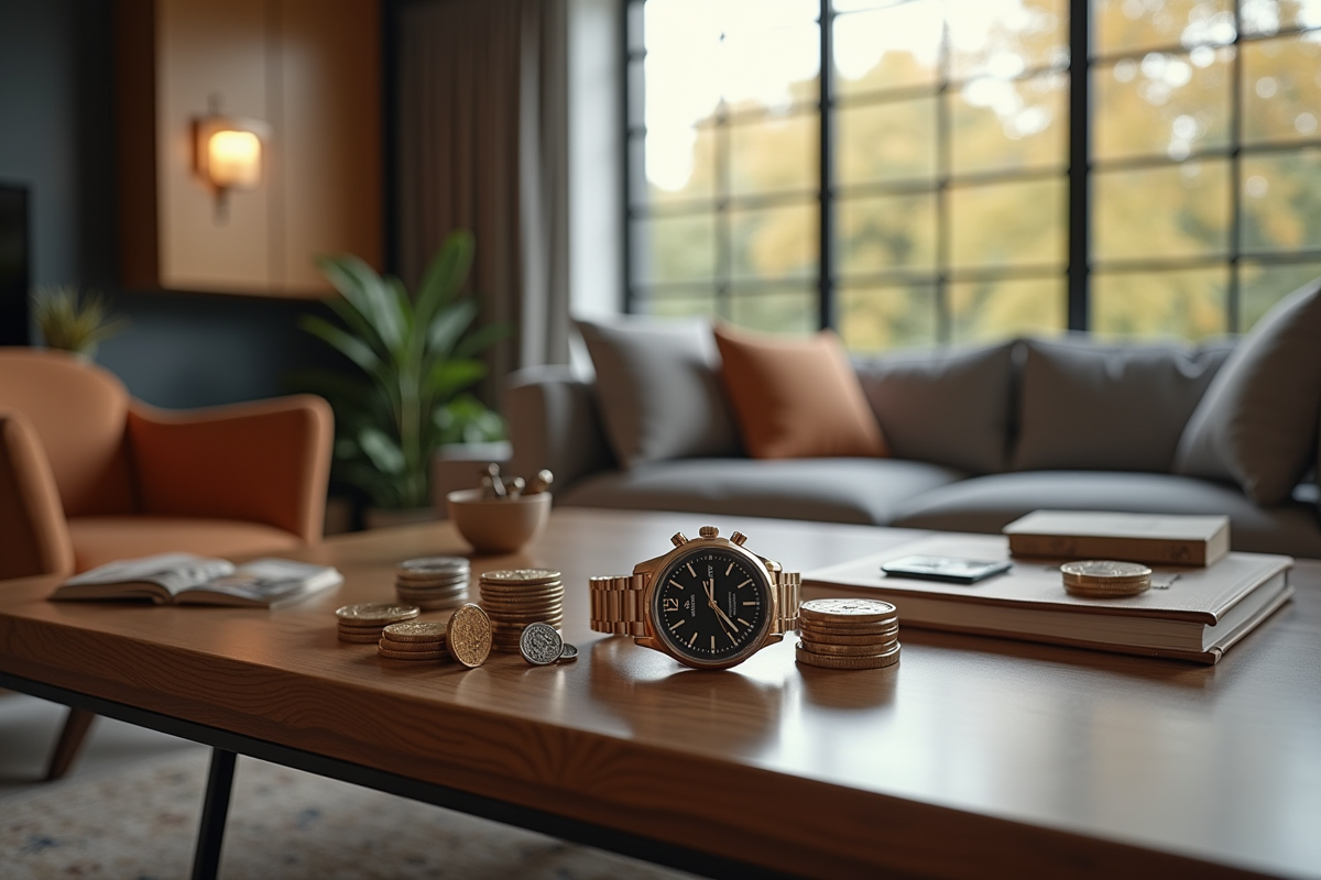 Salon moderne avec montres de luxe et pièces rares