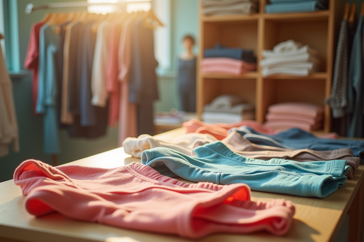Vitrine de vêtements avec lingerie colorée sous lumière naturelle