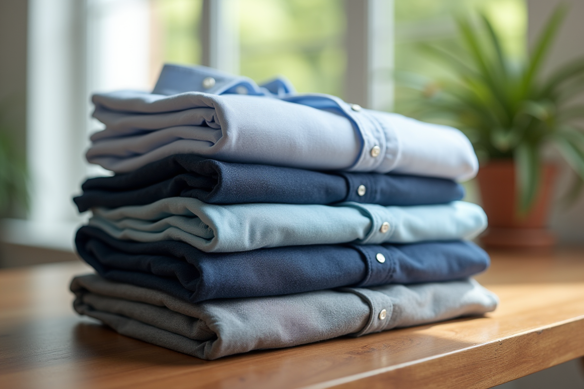 Vêtements pliés taille 5052 sur une table en bois